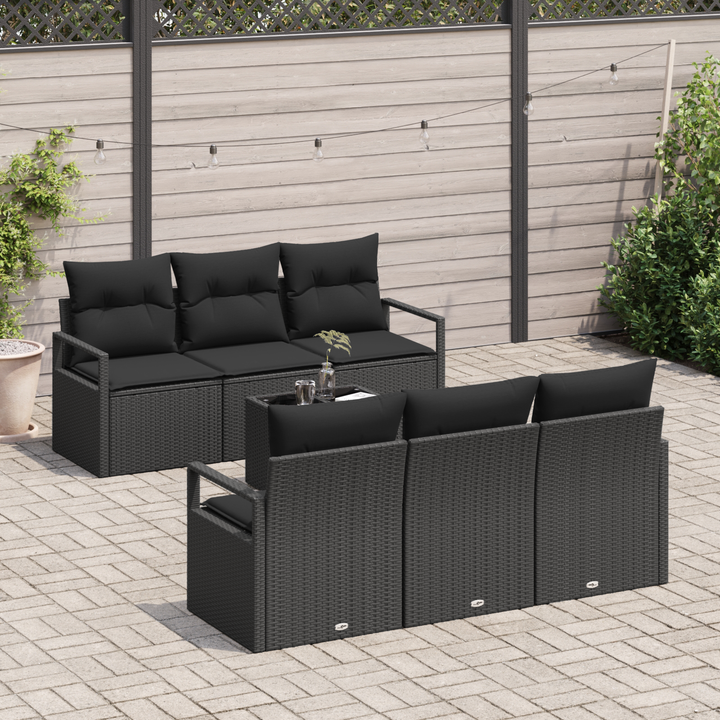 Havesofa Sæt med pude med opbevaring 7 pcs Sort polyrattan