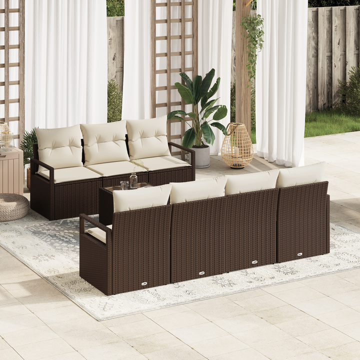 Havesofa Sæt med pude 8 pcs Brun og Creme polyrattan