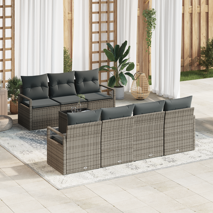 Havesofa Sæt med pude med opbevaring 8 pcs Grå polyrattan