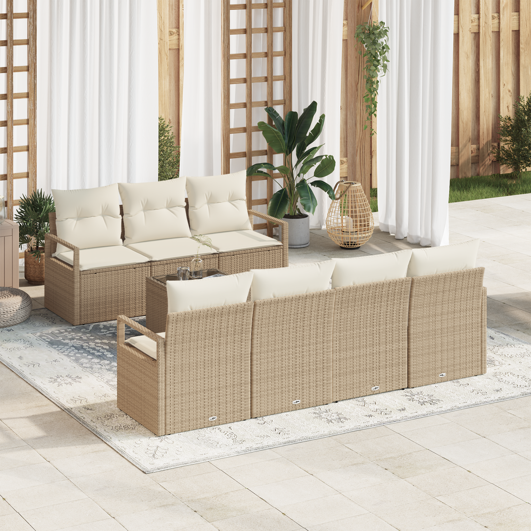 Havesofa Sæt med pude 8 pcs Beige og creme polyrattan
