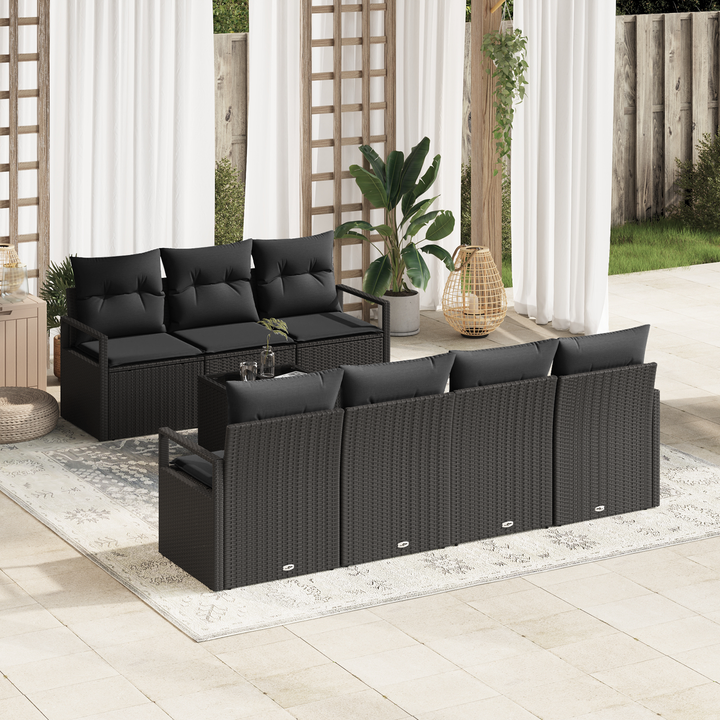 Havesofa Sæt med pude med opbevaring 8 pcs Sort polyrattan