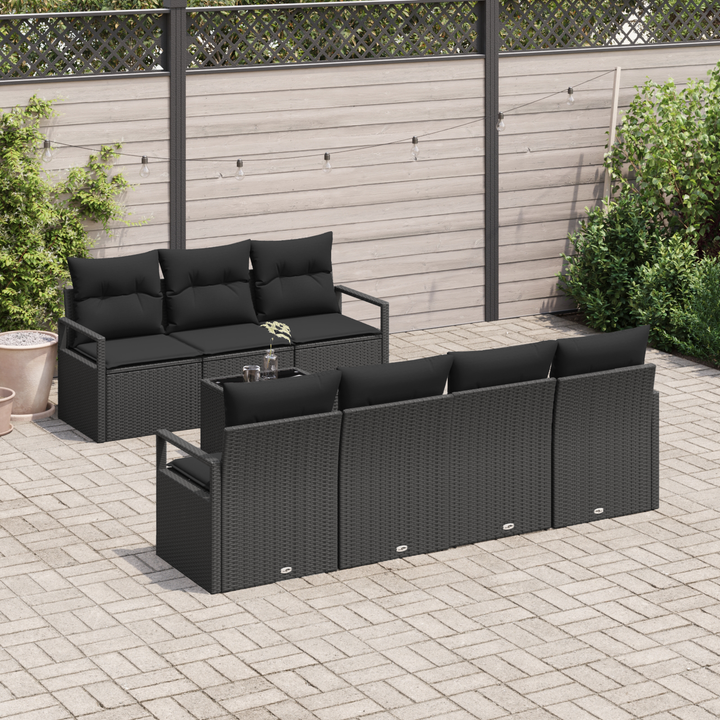 Havesofa Sæt med pude med opbevaring 8 pcs Sort polyrattan