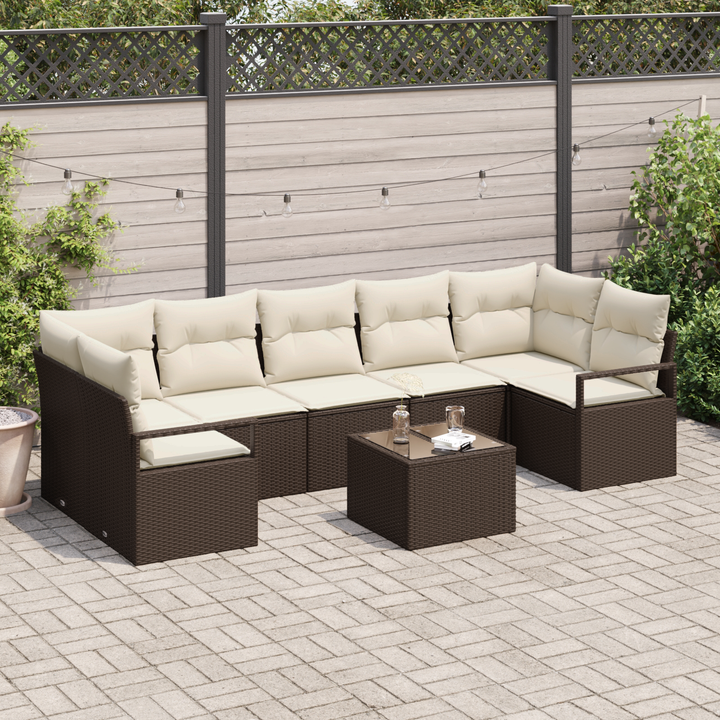 Havesofa Sæt 8 pcs Brun og Creme Polyrattan og stål og glas