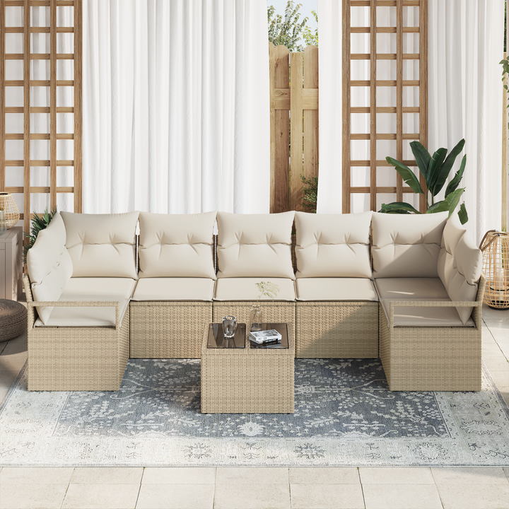 Havesofa Sæt 8 pcs Beige og creme Polyrattan og stål og glas