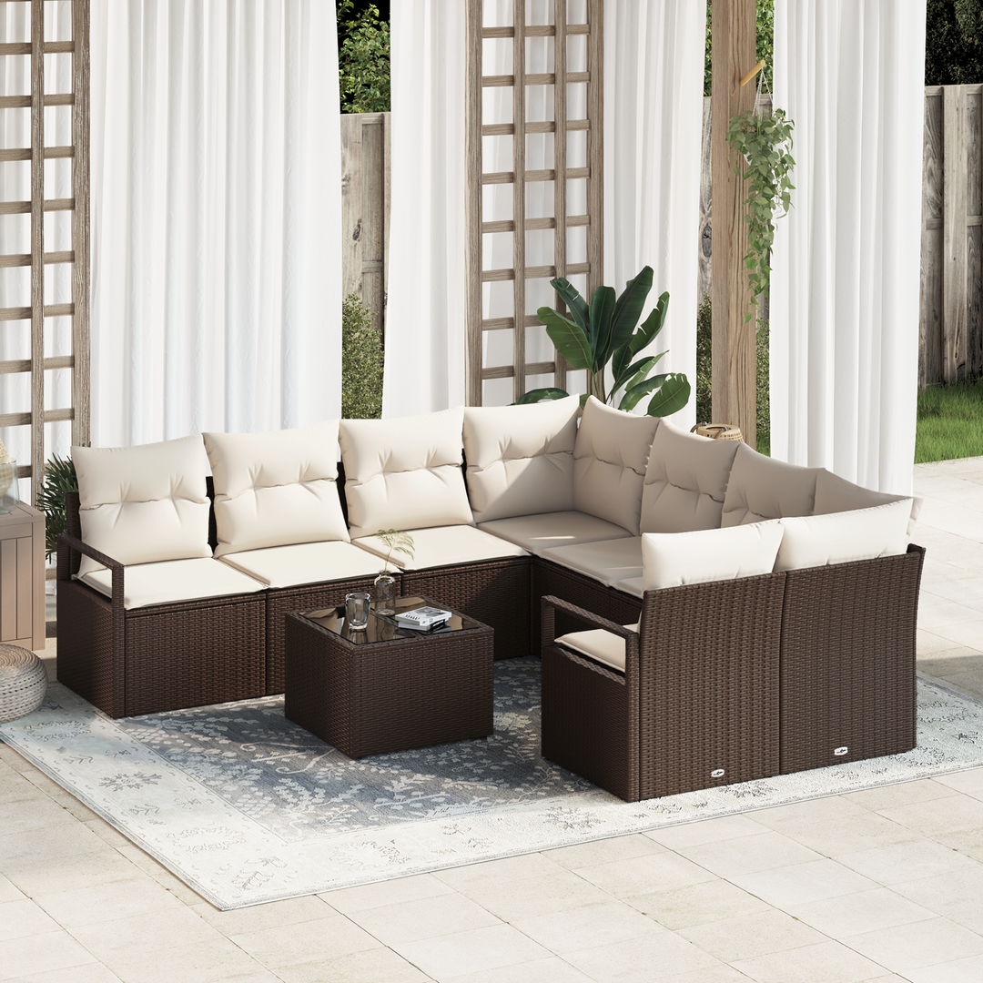Sofa Sæt med pude med opbevaring 9 pcs Brun og Creme polyrattan