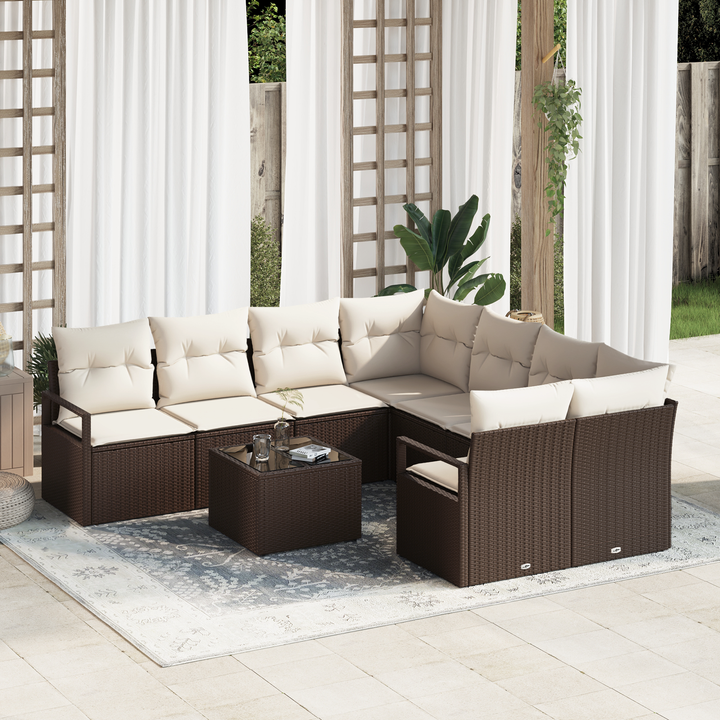 Sofa Sæt med pude med opbevaring 9 pcs Brun og Creme polyrattan