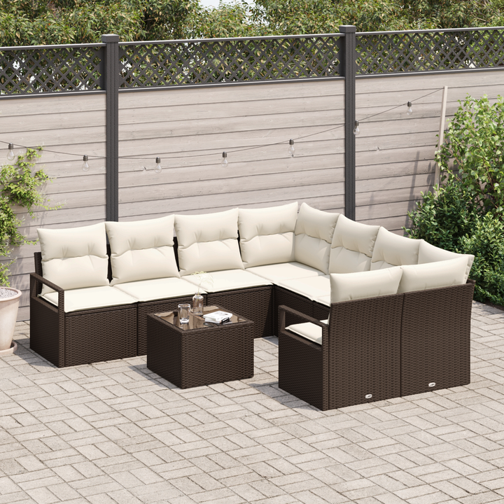 Sofa Sæt med pude med opbevaring 9 pcs Brun og Creme polyrattan