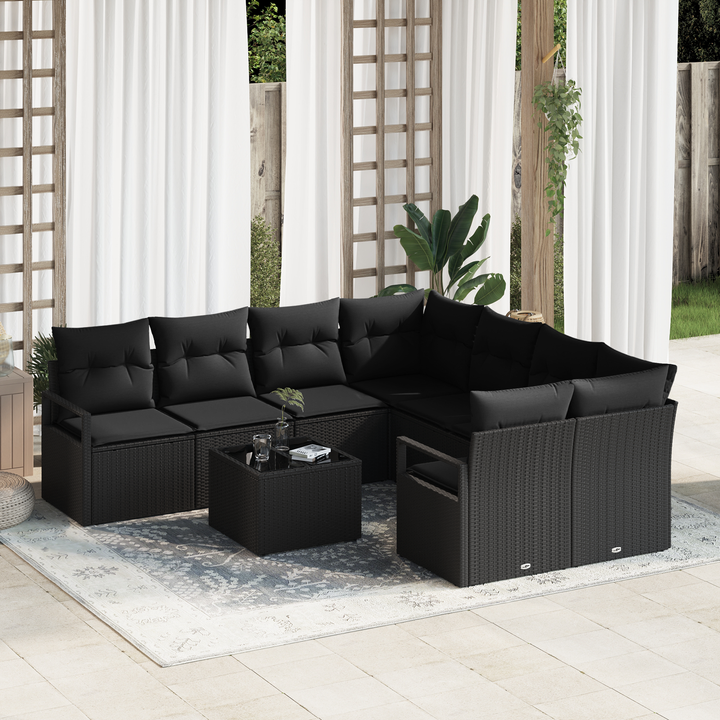 Sofa Sæt med pude med opbevaring 9 pcs Sort polyrattan