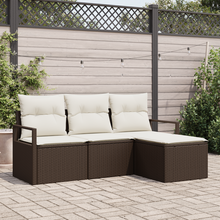 Sofa Sæt med pude med opbevaring 4 pcs Brun og Creme polyrattan