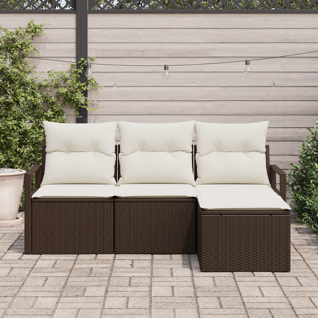 Sofa Sæt med pude med opbevaring 4 pcs Brun og Creme polyrattan