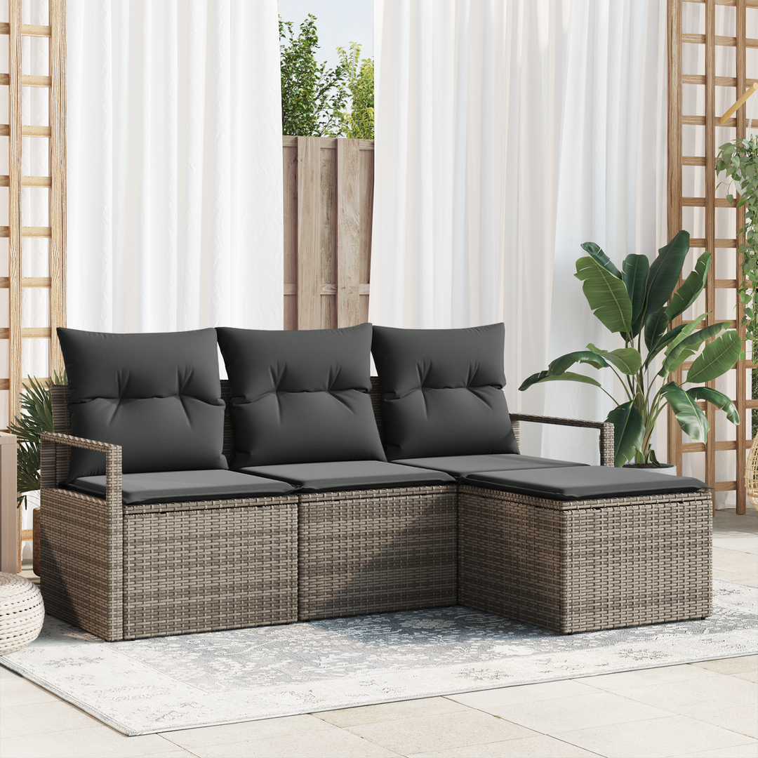 Sofa Sæt med pude med opbevaring 4 pcs Grå polyrattan