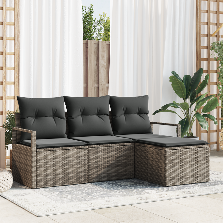 Sofa Sæt med pude med opbevaring 4 pcs Grå polyrattan