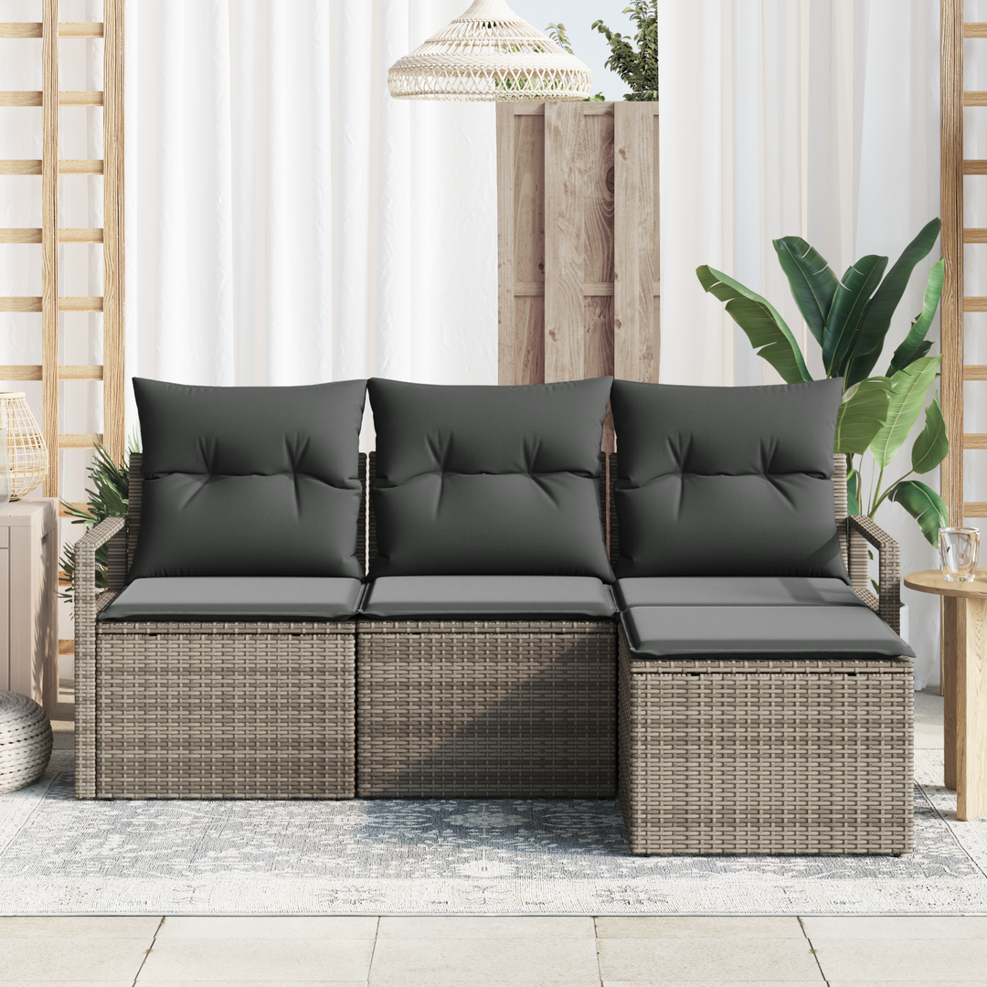 Sofa Sæt med pude med opbevaring 4 pcs Grå polyrattan