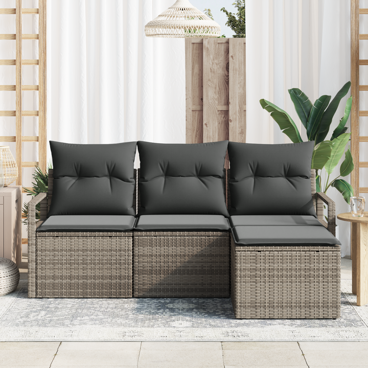 Sofa Sæt med pude med opbevaring 4 pcs Grå polyrattan
