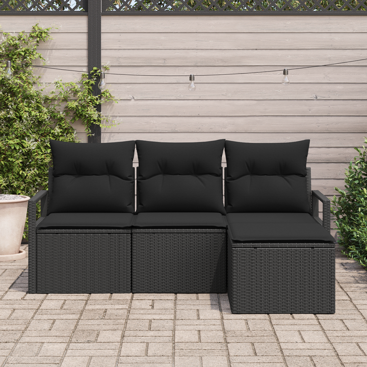 Sofa Sæt med pude med opbevaring 4 pcs Sort polyrattan
