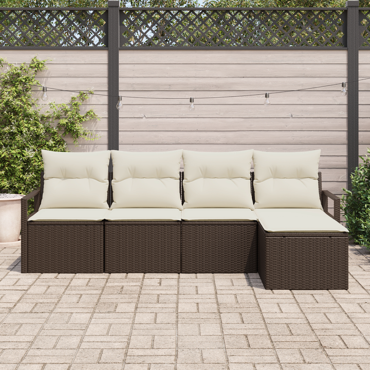 Sofa Sæt med pude med opbevaring 5 pcs Brun og Creme polyrattan