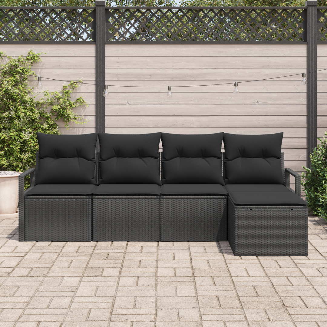 Sofa Sæt med pude med opbevaring 5 pcs Sort polyrattan