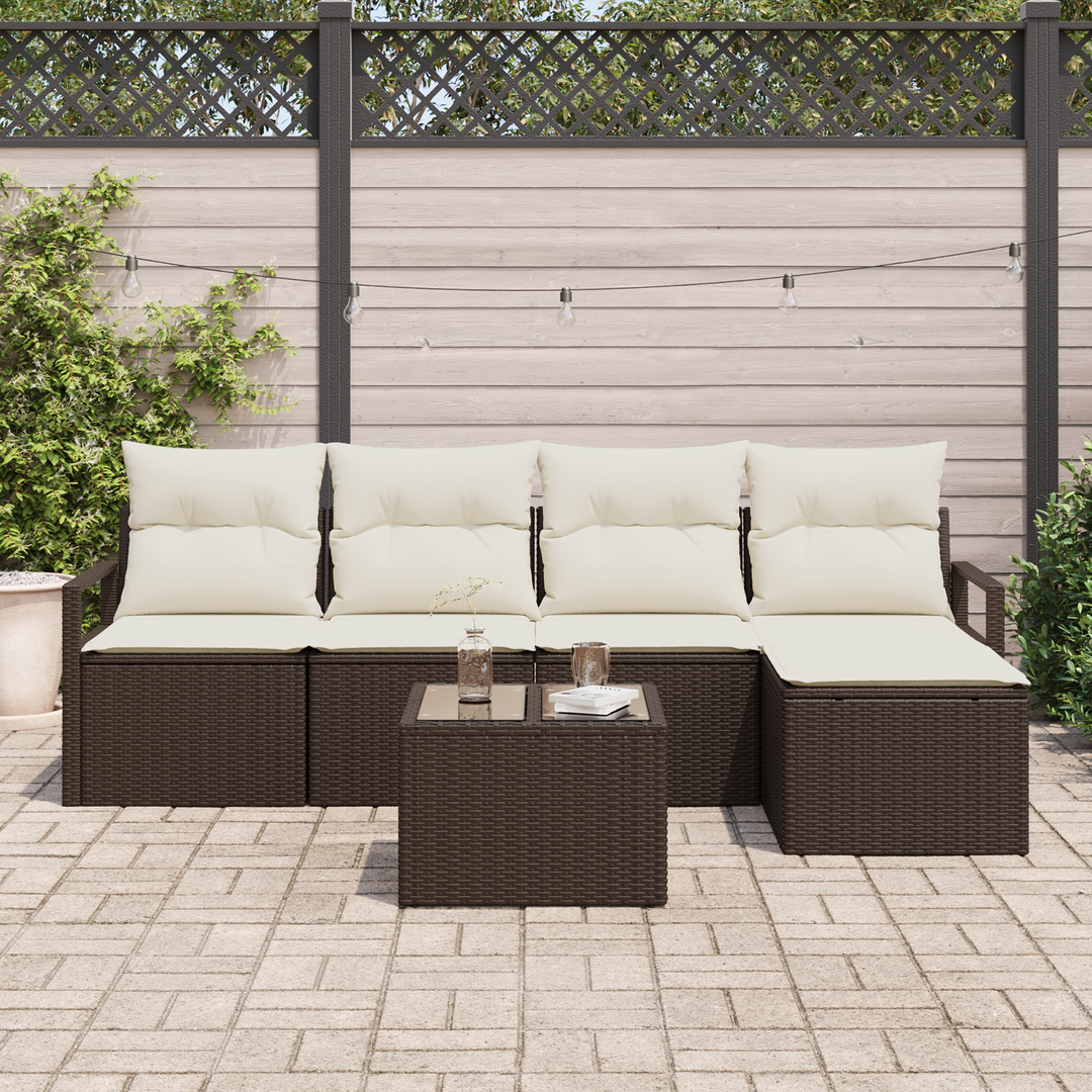 Sofa Sæt med pude med opbevaring 6 pcs Brun og Creme polyrattan