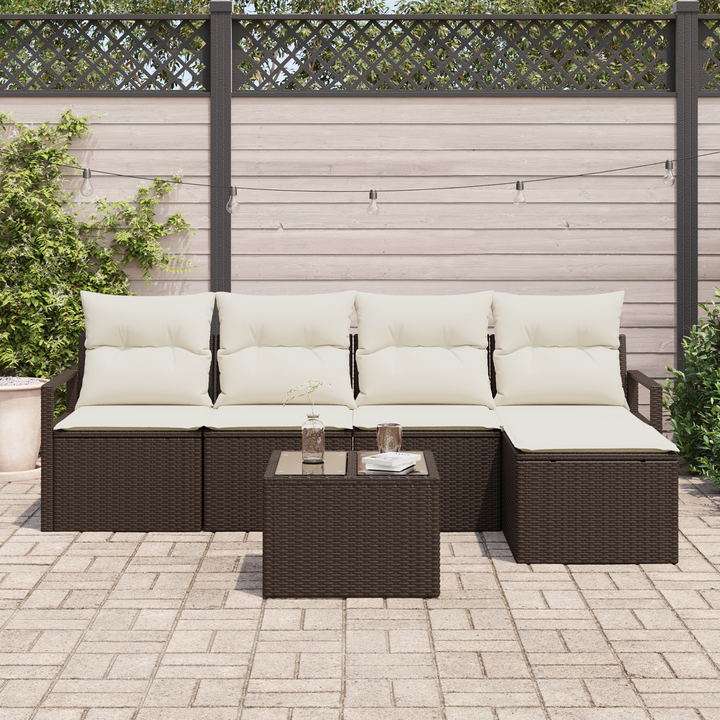 Sofa Sæt med pude med opbevaring 6 pcs Brun og Creme polyrattan