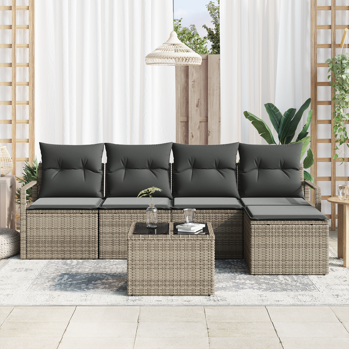 Sofa Sæt med pude med opbevaring 6 pcs Lysegrå polyrattan
