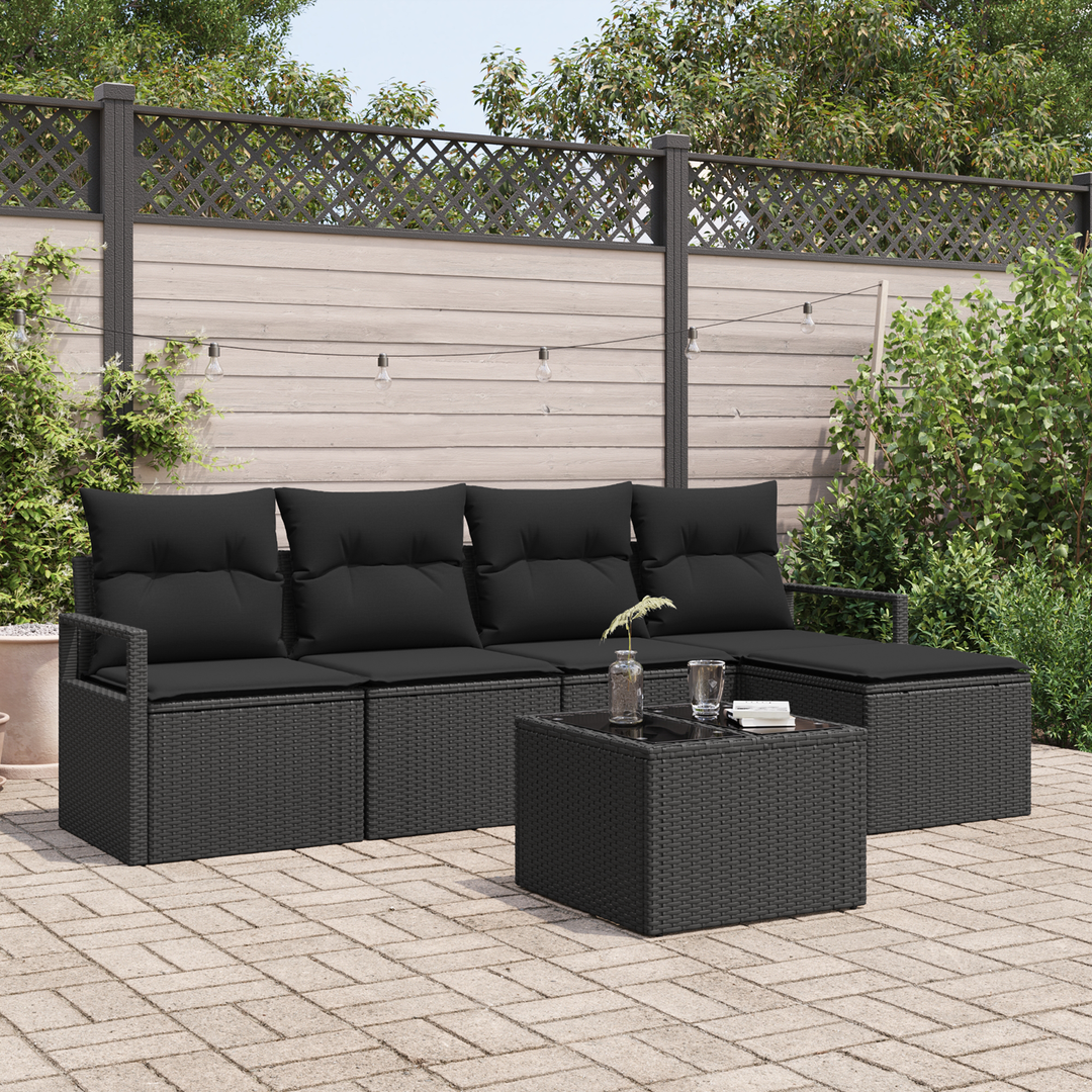 Sofa Sæt med pude med opbevaring 6 pcs Sort polyrattan
