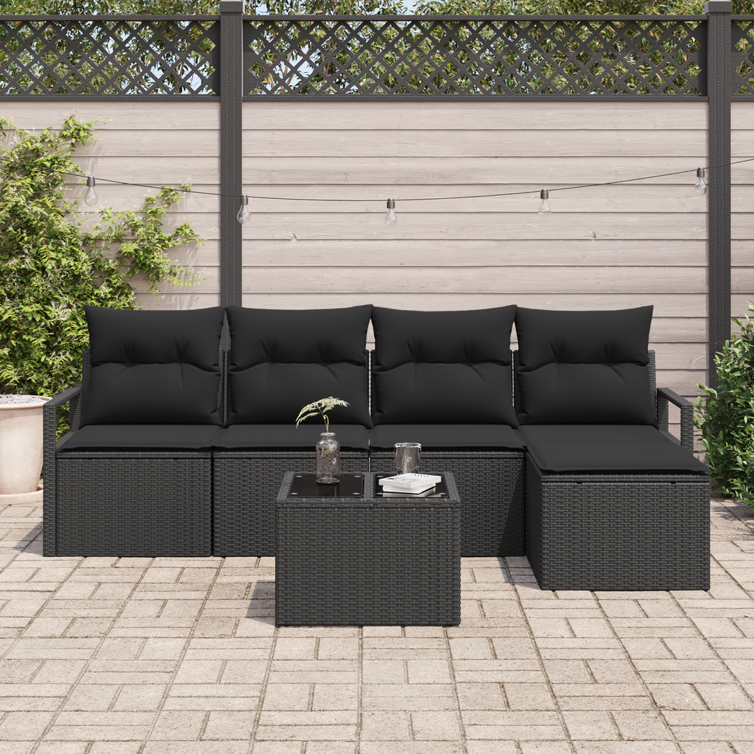 Sofa Sæt med pude med opbevaring 6 pcs Sort polyrattan