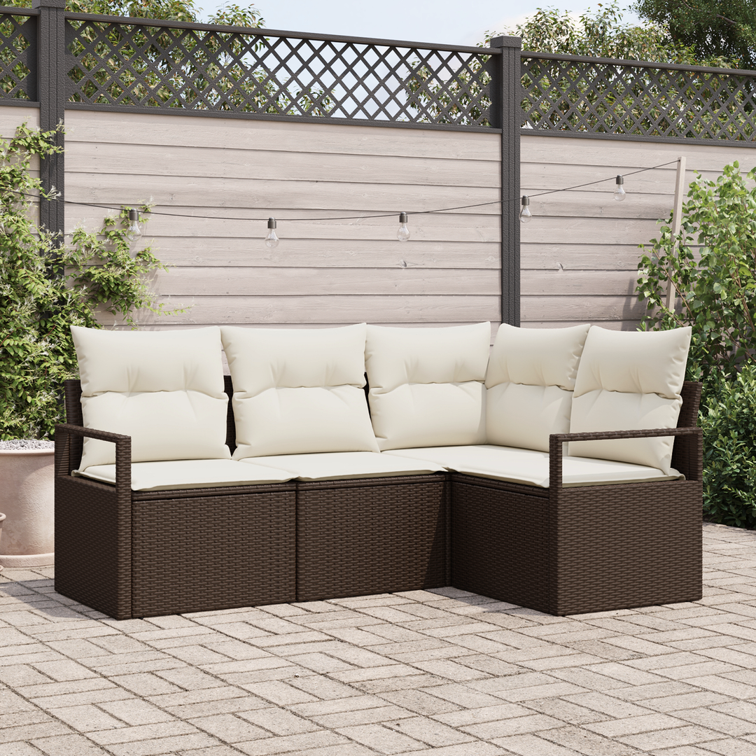 Sofa Sæt med pude med opbevaring 4 pcs Brun og Creme polyrattan
