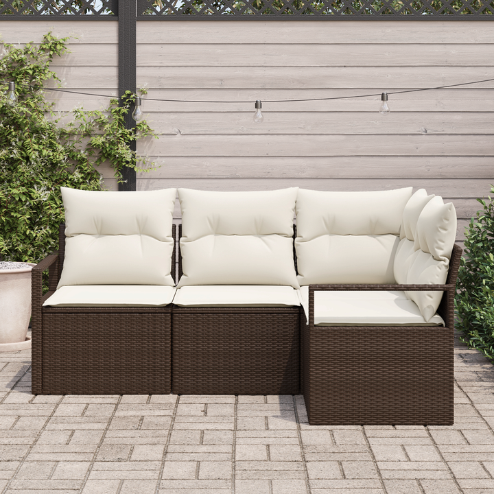 Sofa Sæt med pude med opbevaring 4 pcs Brun og Creme polyrattan