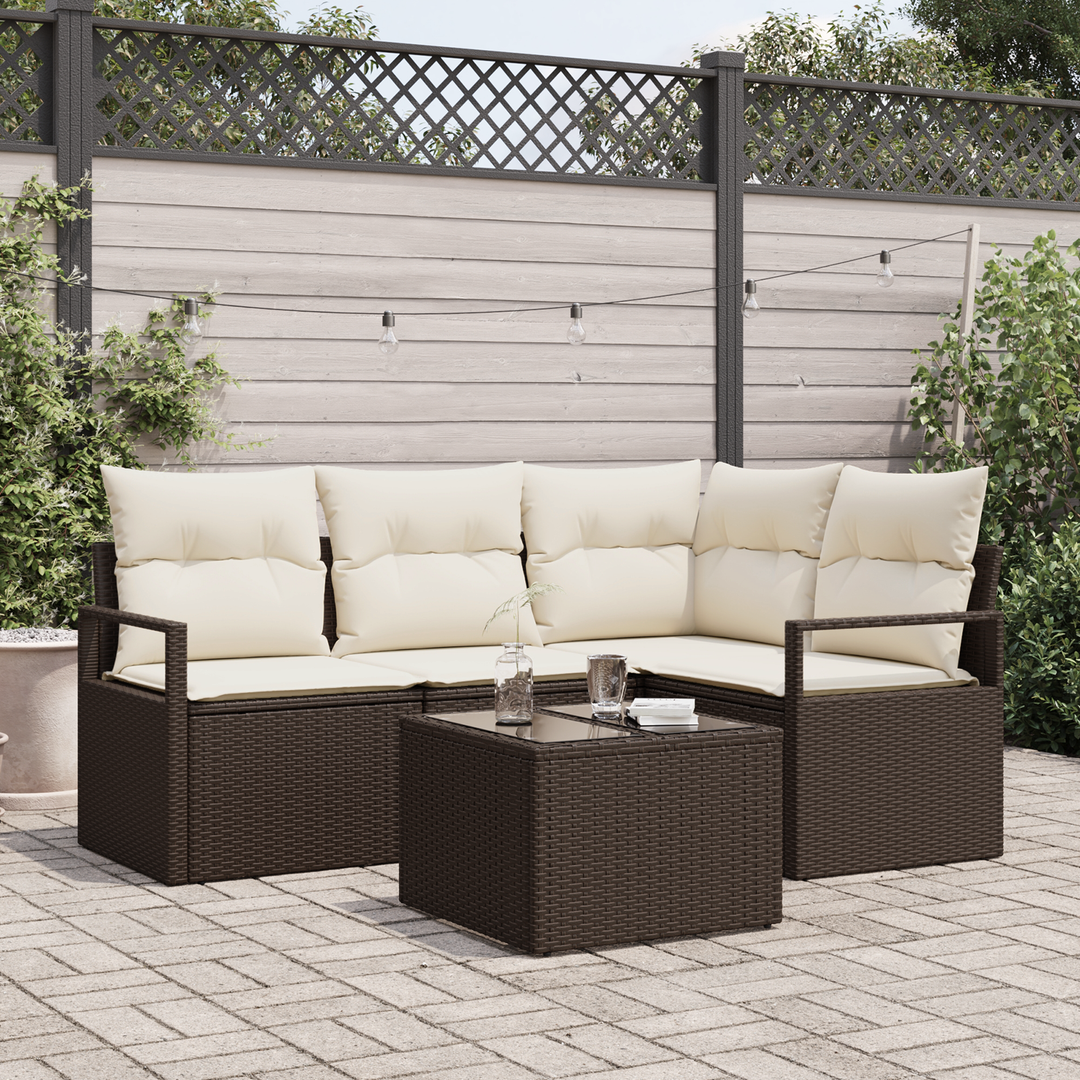 Sofa Sæt med pude med opbevaring 5 pcs Brun og Creme polyrattan