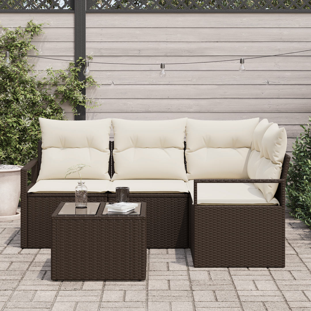 Sofa Sæt med pude med opbevaring 5 pcs Brun og Creme polyrattan
