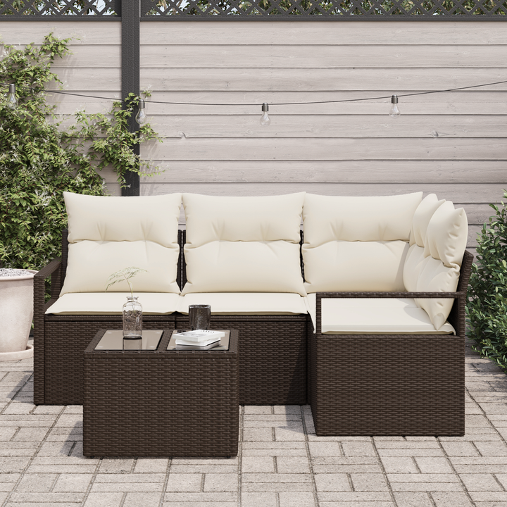Sofa Sæt med pude med opbevaring 5 pcs Brun og Creme polyrattan