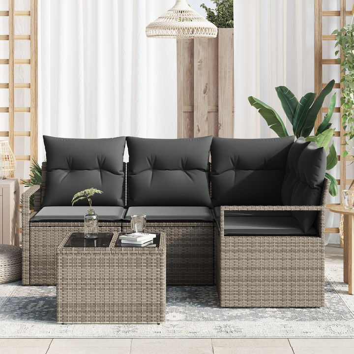 Sofa Sæt med pude med opbevaring 5 pcs Lysegrå polyrattan