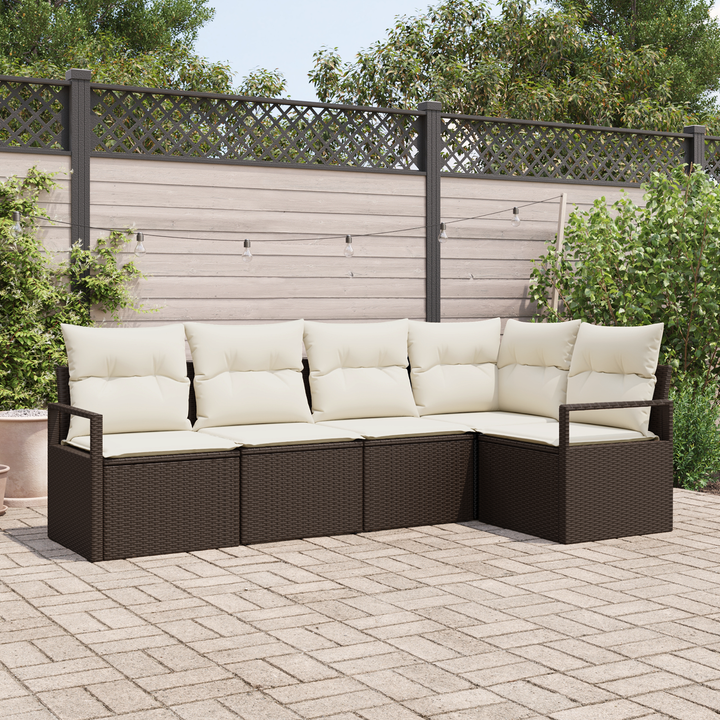 Havesofa Sæt med pude 5 pcs Brun og hvid polyrattan