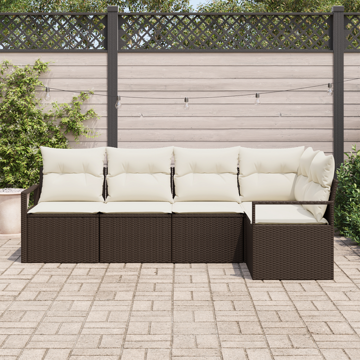Havesofa Sæt med pude 5 pcs Brun og hvid polyrattan