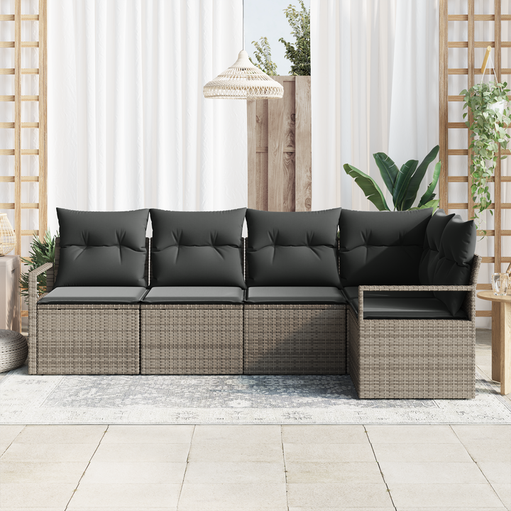 Havesofa Sæt med pude med opbevaring 5 pcs Grå polyrattan