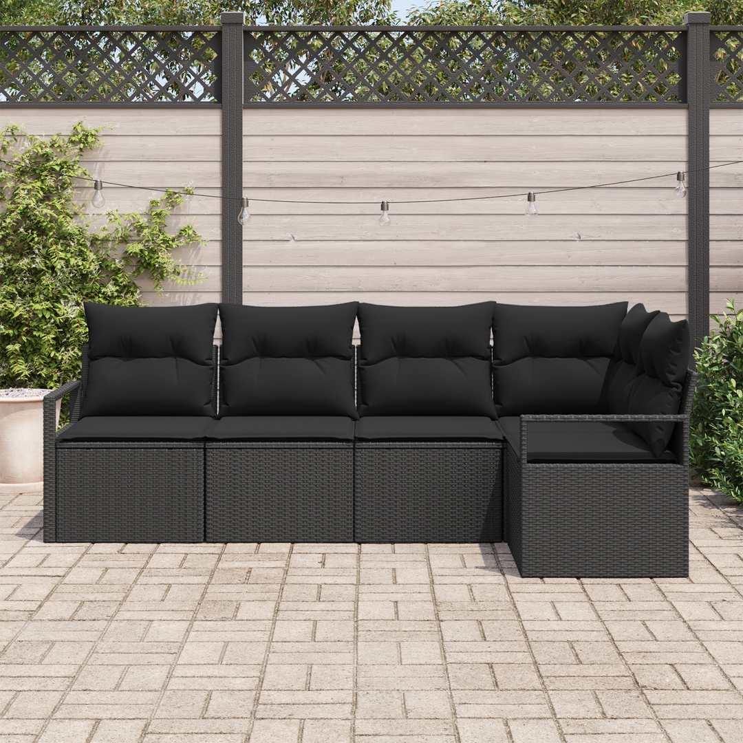 Havesofa Sæt med pude med opbevaring 5 pcs Sort polyrattan
