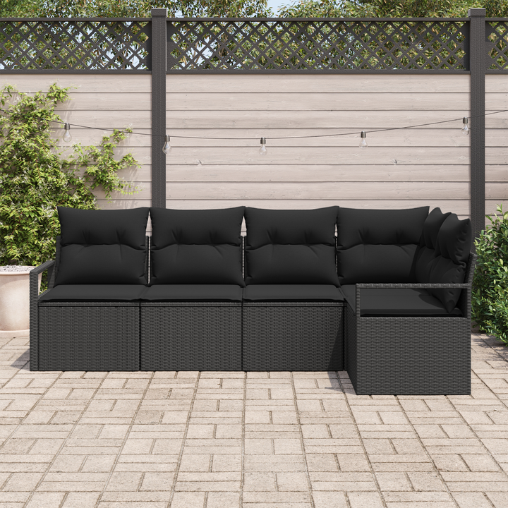Havesofa Sæt med pude med opbevaring 5 pcs Sort polyrattan