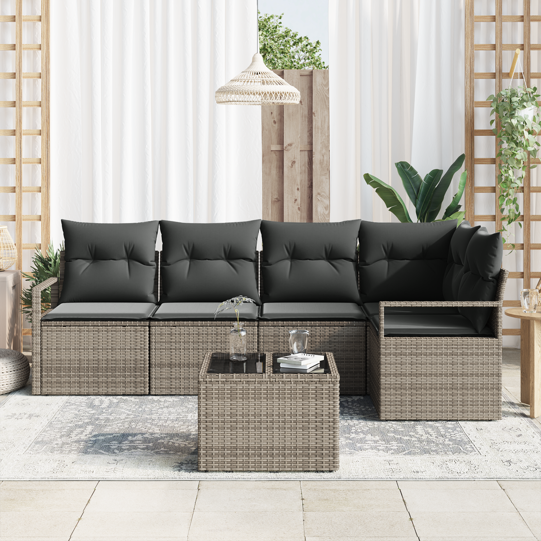 Havesofa Sæt med pude med opbevaring 6 pcs Lysegrå polyrattan