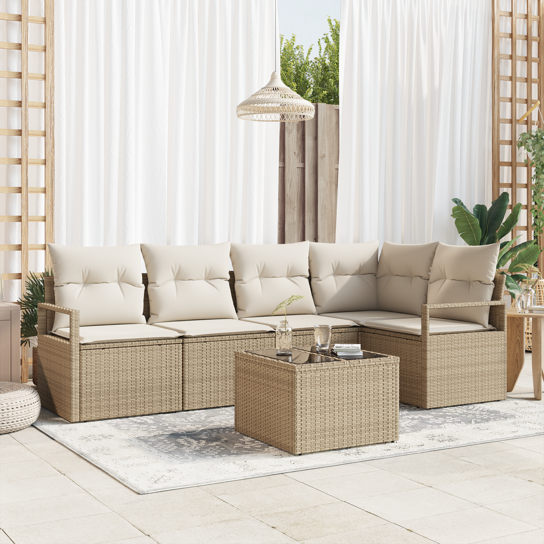 Havesofa Sæt med pude 6 pcs Beige og creme polyrattan