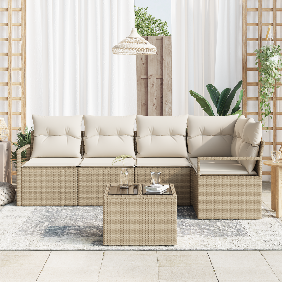 Havesofa Sæt med pude 6 pcs Beige og creme polyrattan