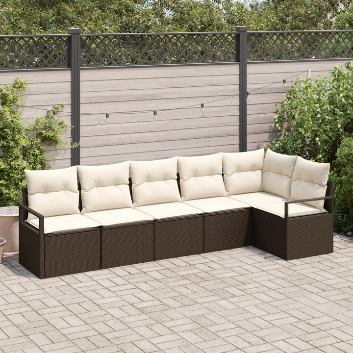 Havesofa Sæt med pude 6 pcs Brun og hvid polyrattan