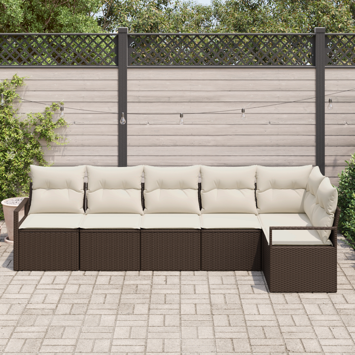 Havesofa Sæt med pude 6 pcs Brun og hvid polyrattan