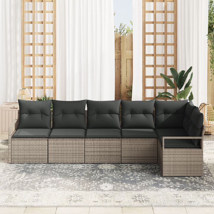 Havesofa Sæt med pude med opbevaring 6 pcs Grå polyrattan