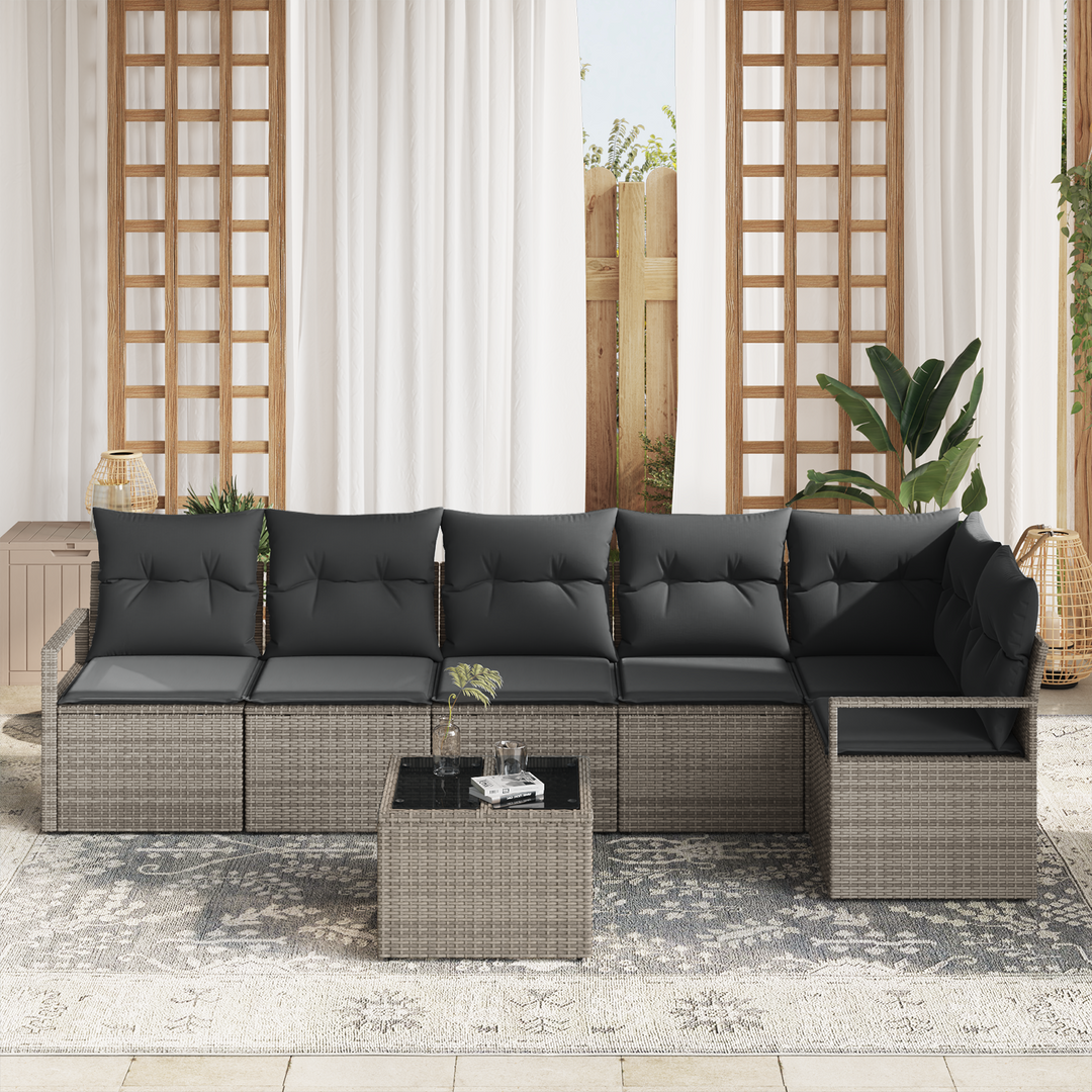 Havesofa Sæt med pude med opbevaring 7 pcs Lysegrå polyrattan