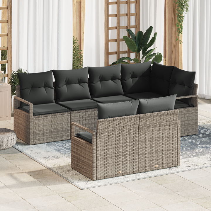 Havesofa Sæt med pude med opbevaring 7 pcs Grå polyrattan