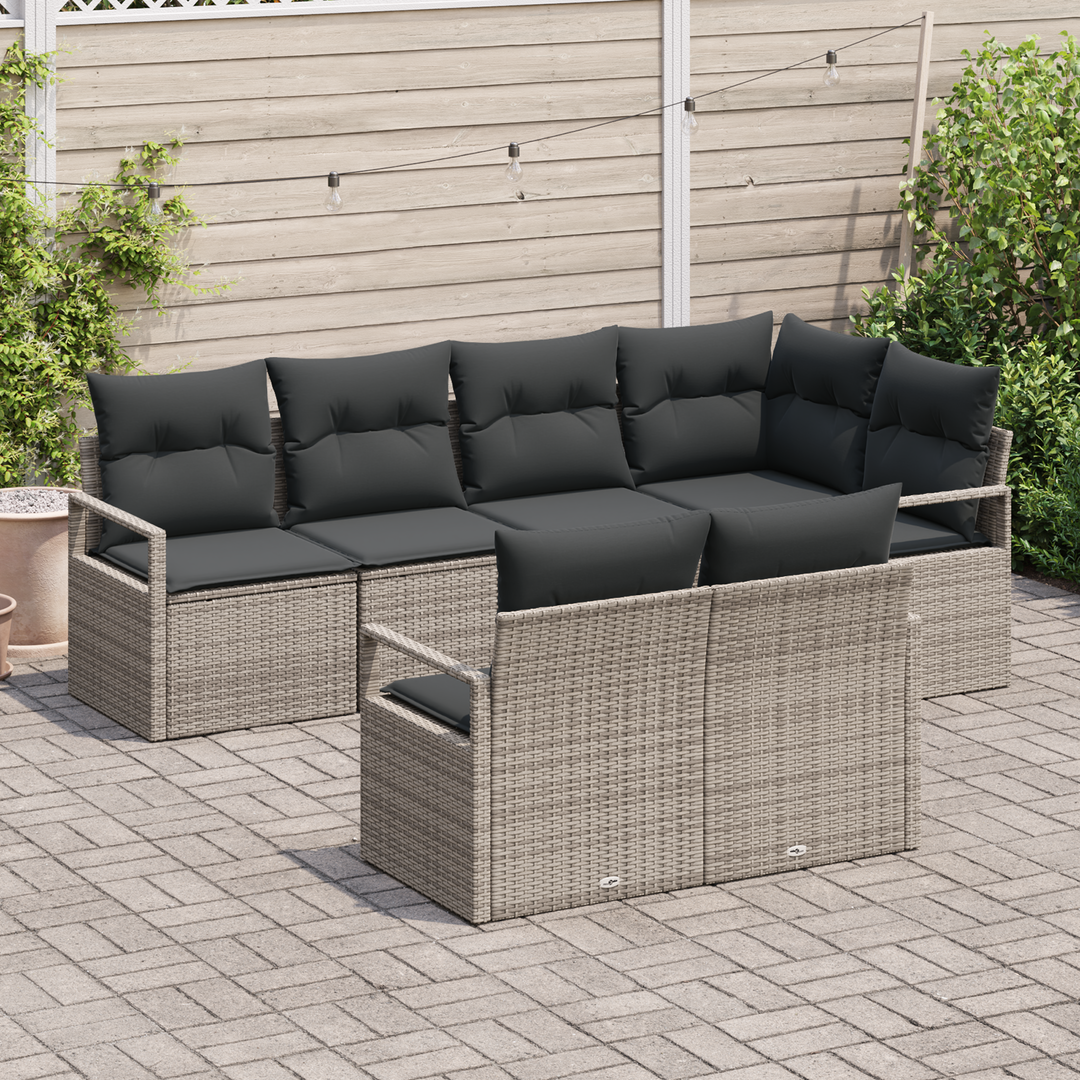 Havesofa Sæt med pude med opbevaring 7 pcs Grå polyrattan