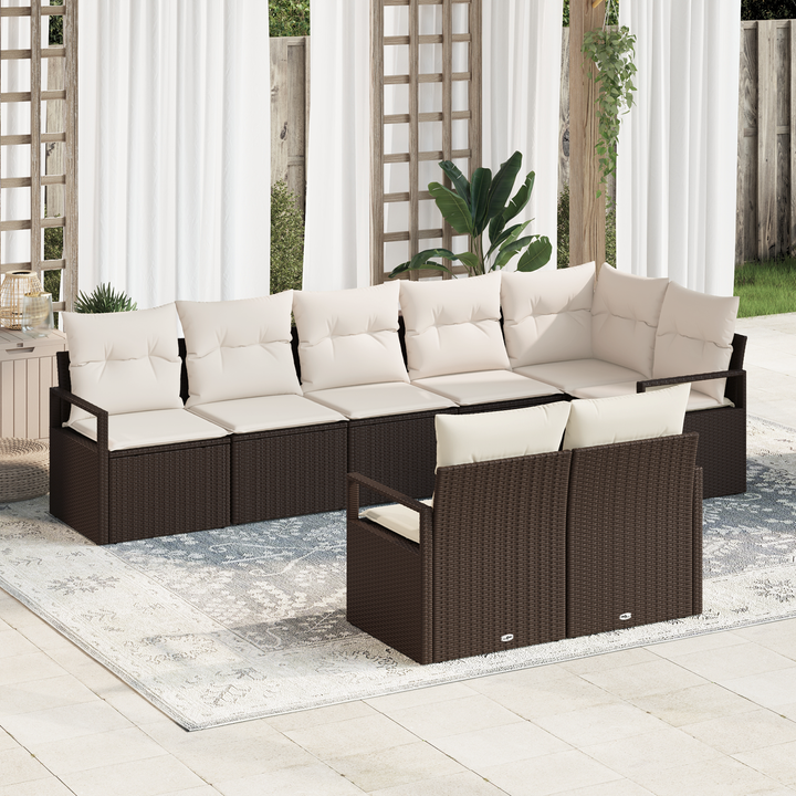 Havesofa Sæt med pude 8 pcs Brun og hvid polyrattan