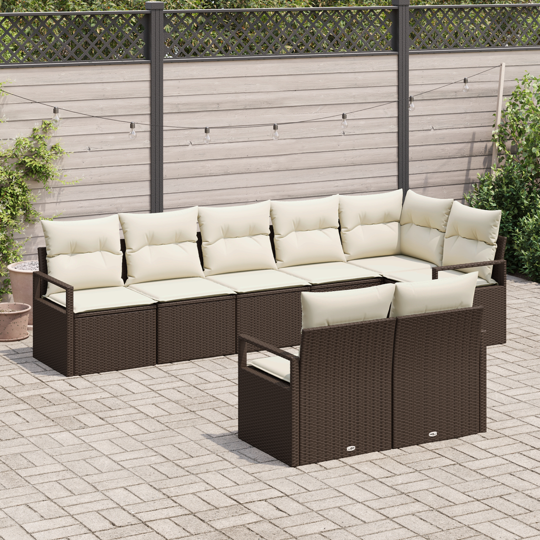 Havesofa Sæt med pude 8 pcs Brun og hvid polyrattan