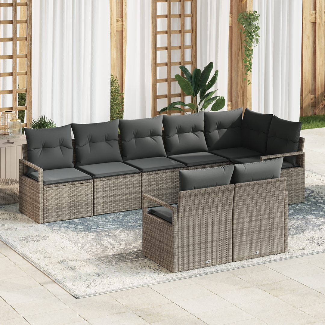 Havesofa Sæt med pude med opbevaring 8 pcs Grå polyrattan