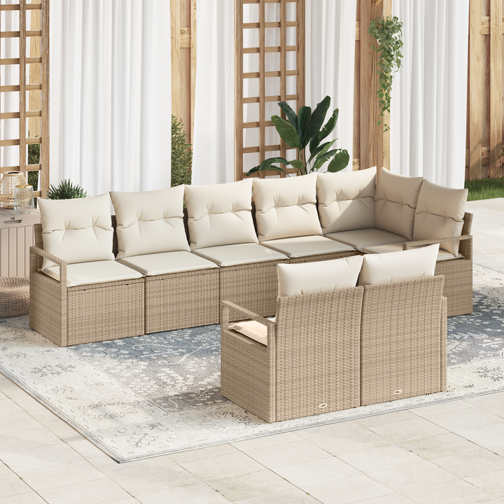 Havesofa Sæt med pude 8 pcs Beige og hvid polyrattan